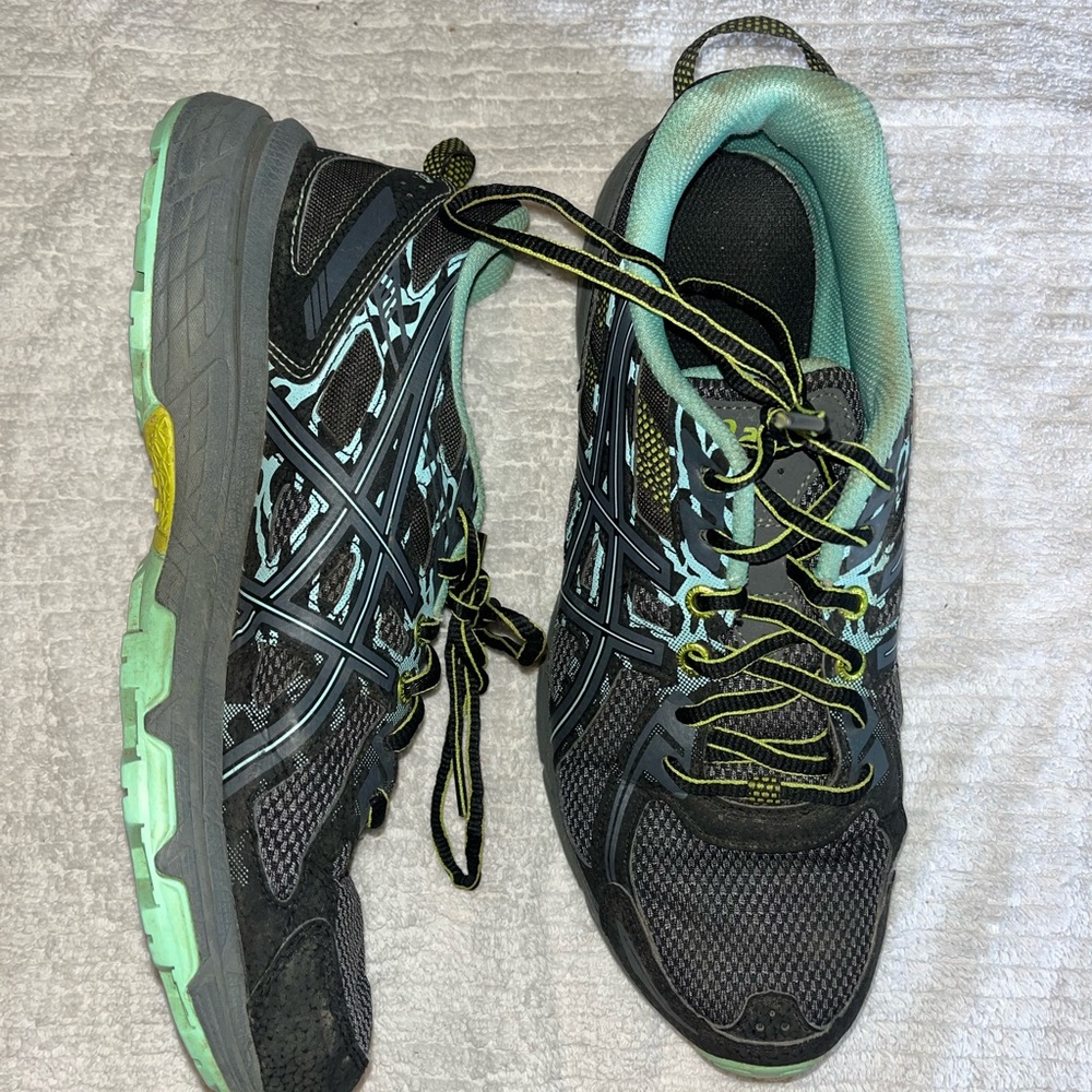 Asics Black and Green Athletic Trail Shoes